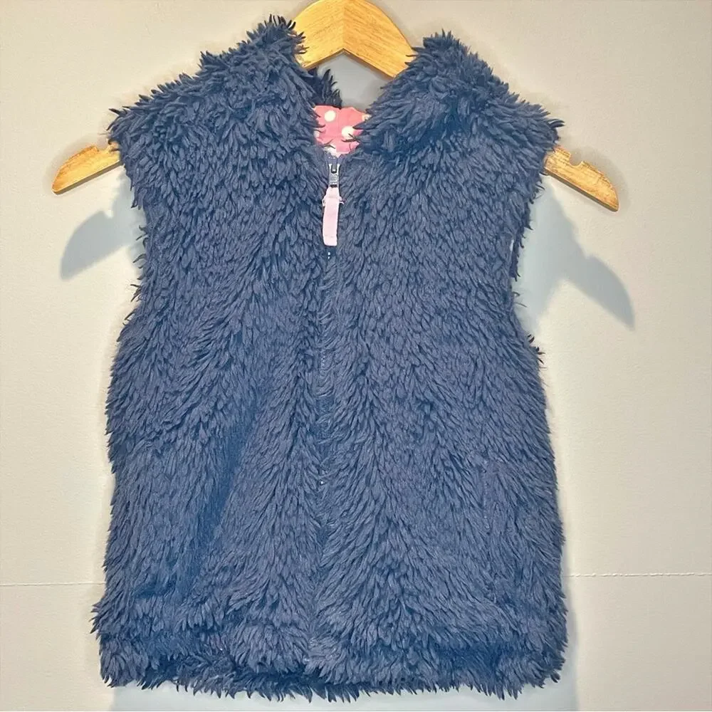 Mini Boden Blue Shaggy Zip Up Vest - size 11-12Y